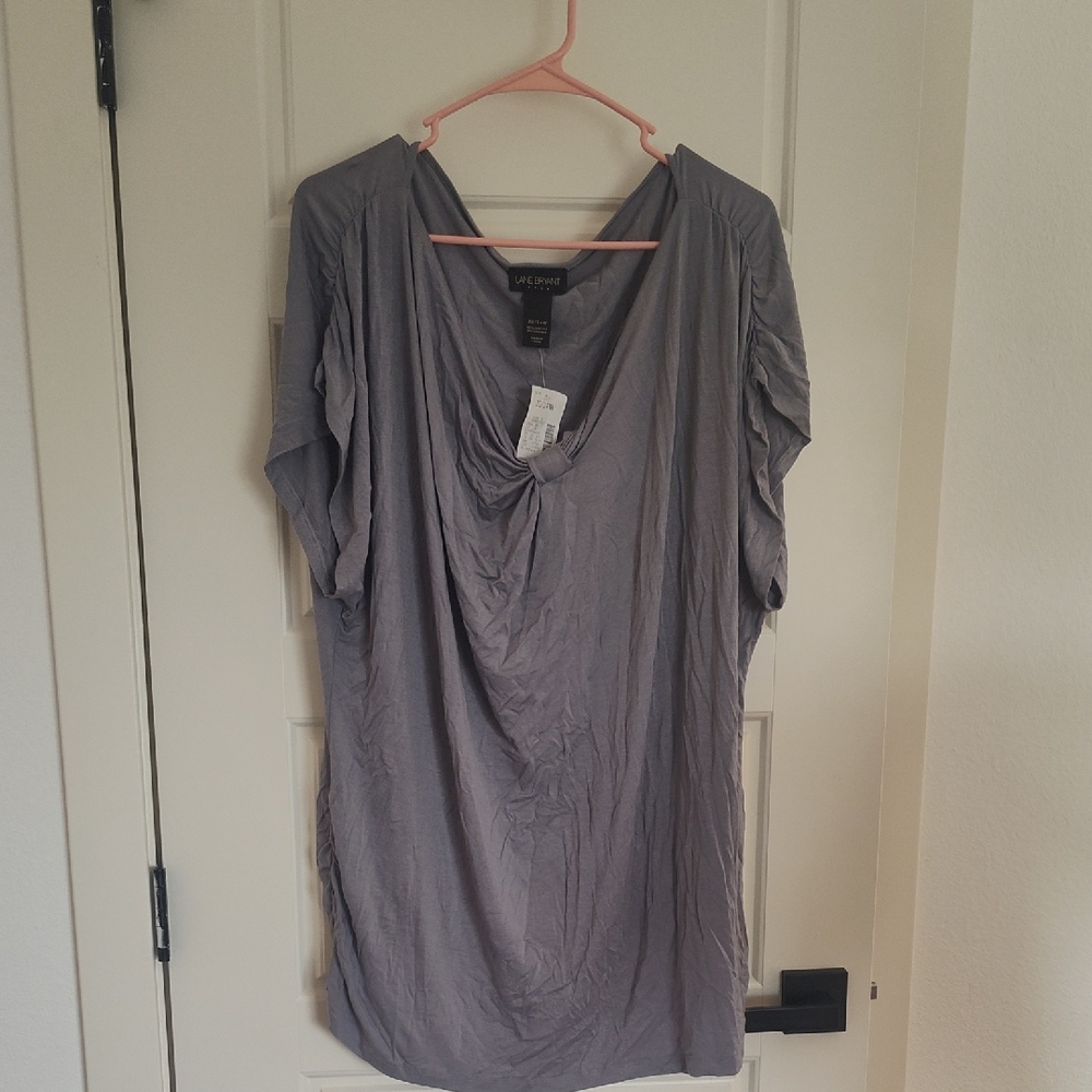 Lane Bryant Gray V-Neck Twist-Front Tunic